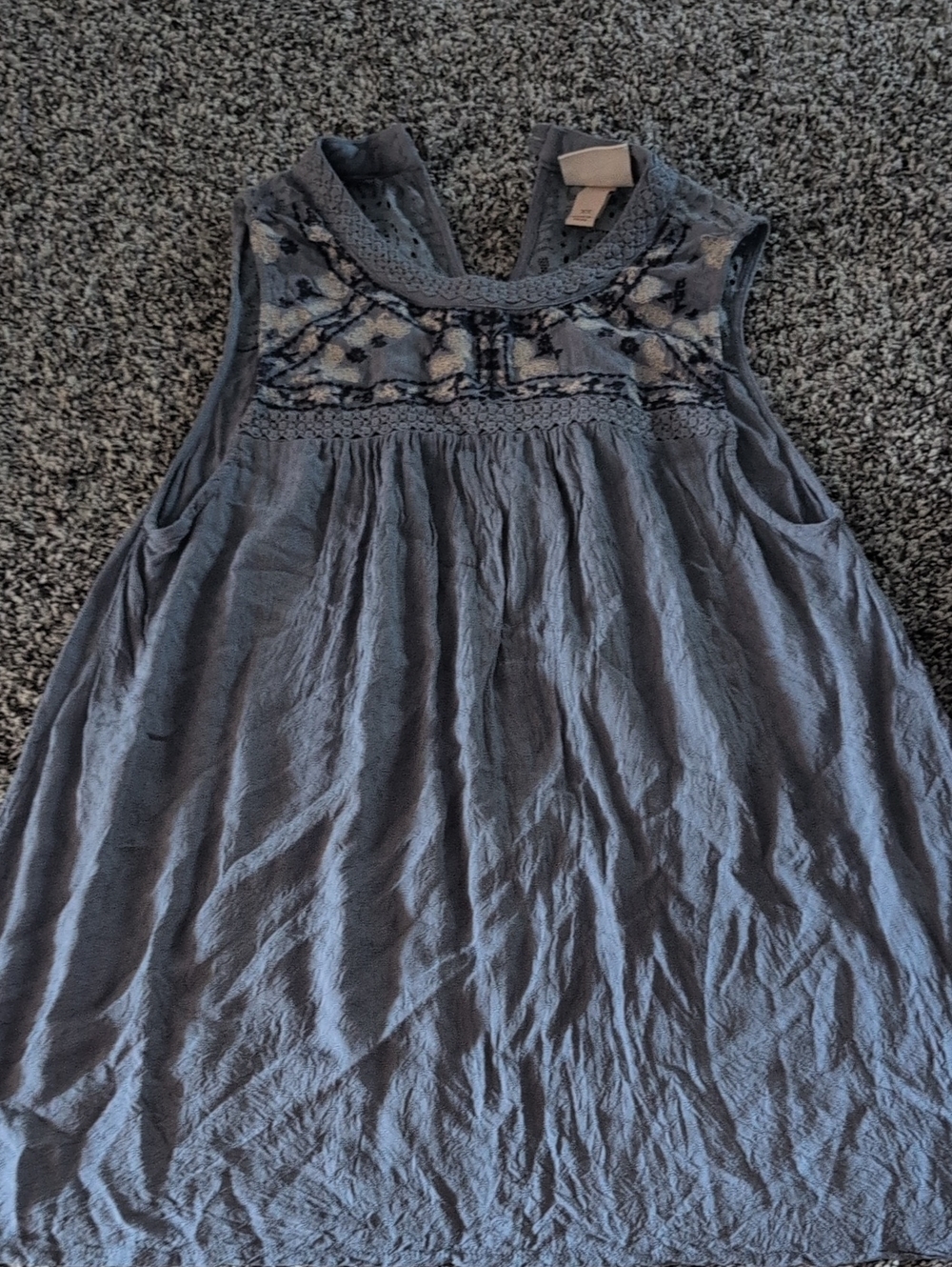 Knox Rose Blue Embroidered Yoke Sleeveless Tank